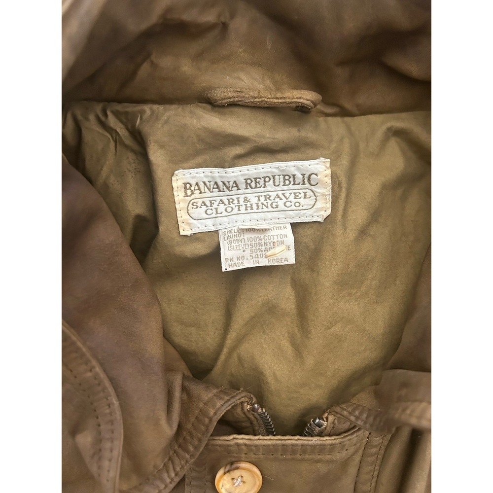 Vtg Banana Republic Safari Field Jacket Mens L Patina Leather Adventure Outdoor - Picture 2 of 11